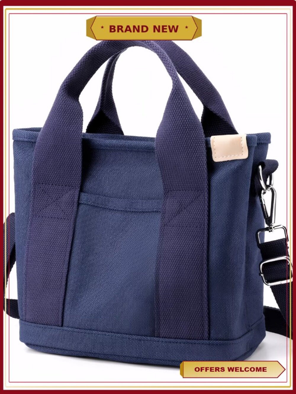 Canvas Zip Tote Bag with Compartments Adjustable Strap